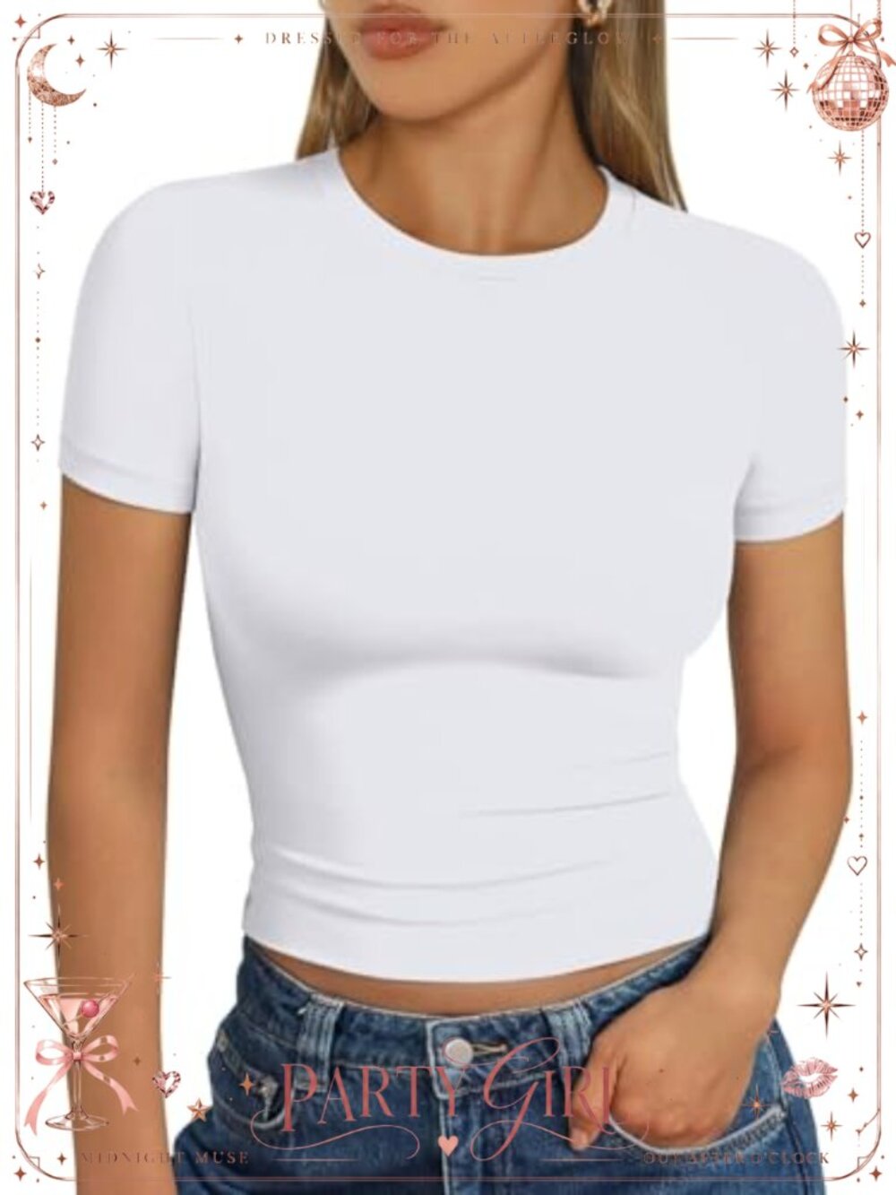 Women's Slim Fit Crewneck Short Sleeve Crop Top Y2K Basic Tee